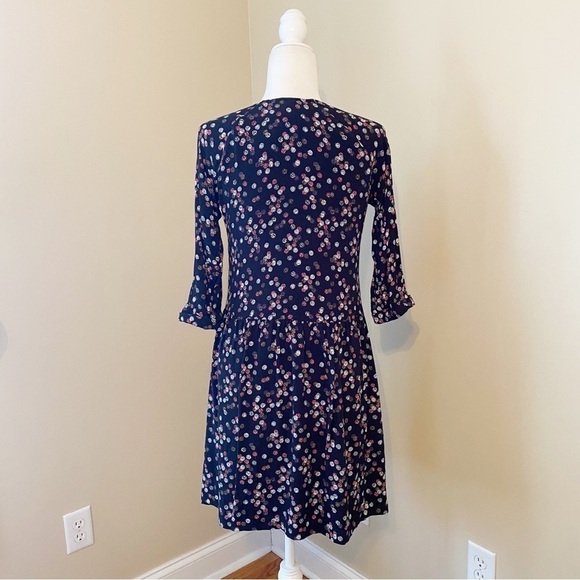 Garnet Hill Polka Dot V Neck 3/4 Length Sleeve Black Dress - Size 4 - Picture 3 of 13